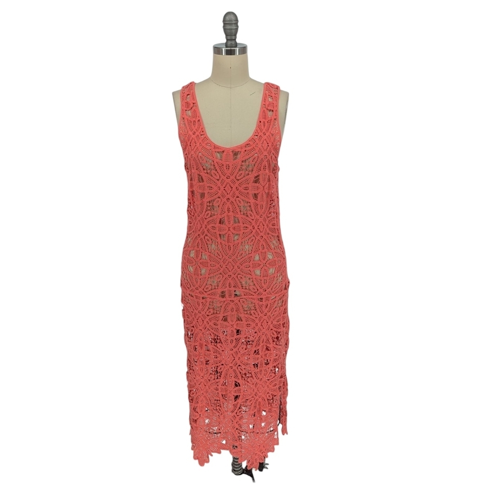 01305 Addison Crochet Midi Dress Pink Size Small beach summer coastalcore boho